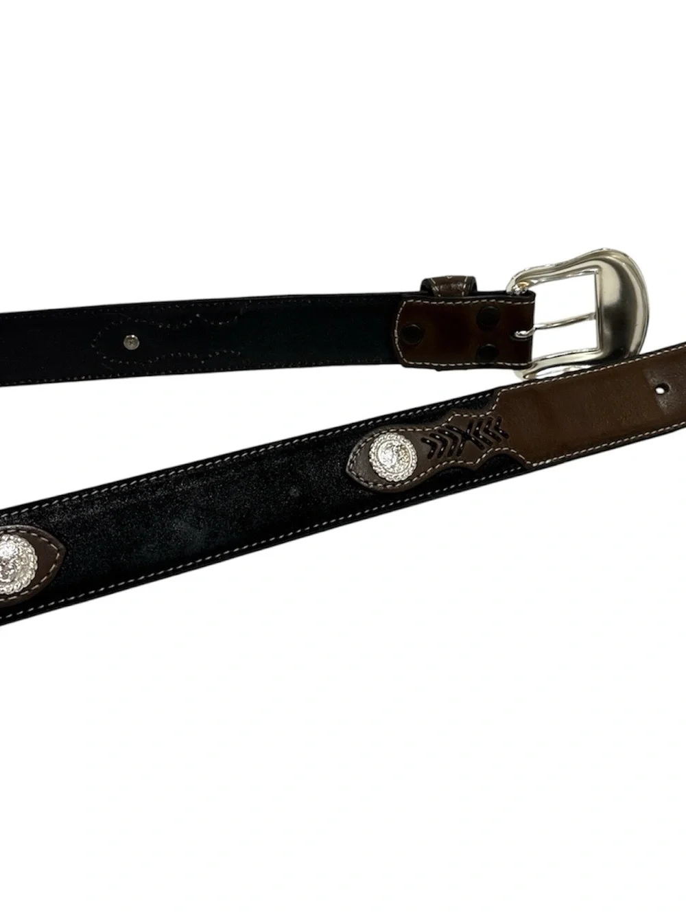 Nocona Western Men Belt Sz 42 Southwest Black Brown/Silver Conch is-N2475701